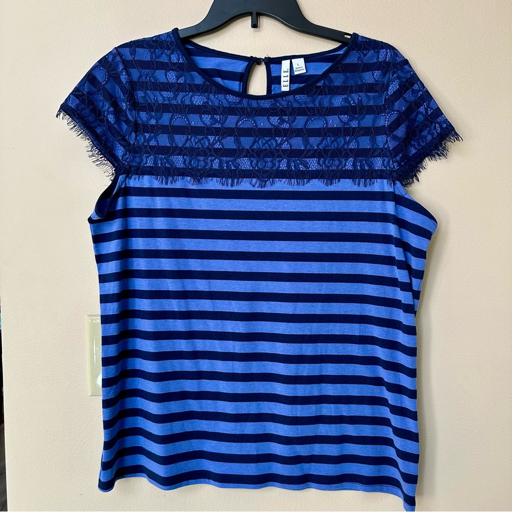 Blue Striped Lace Top